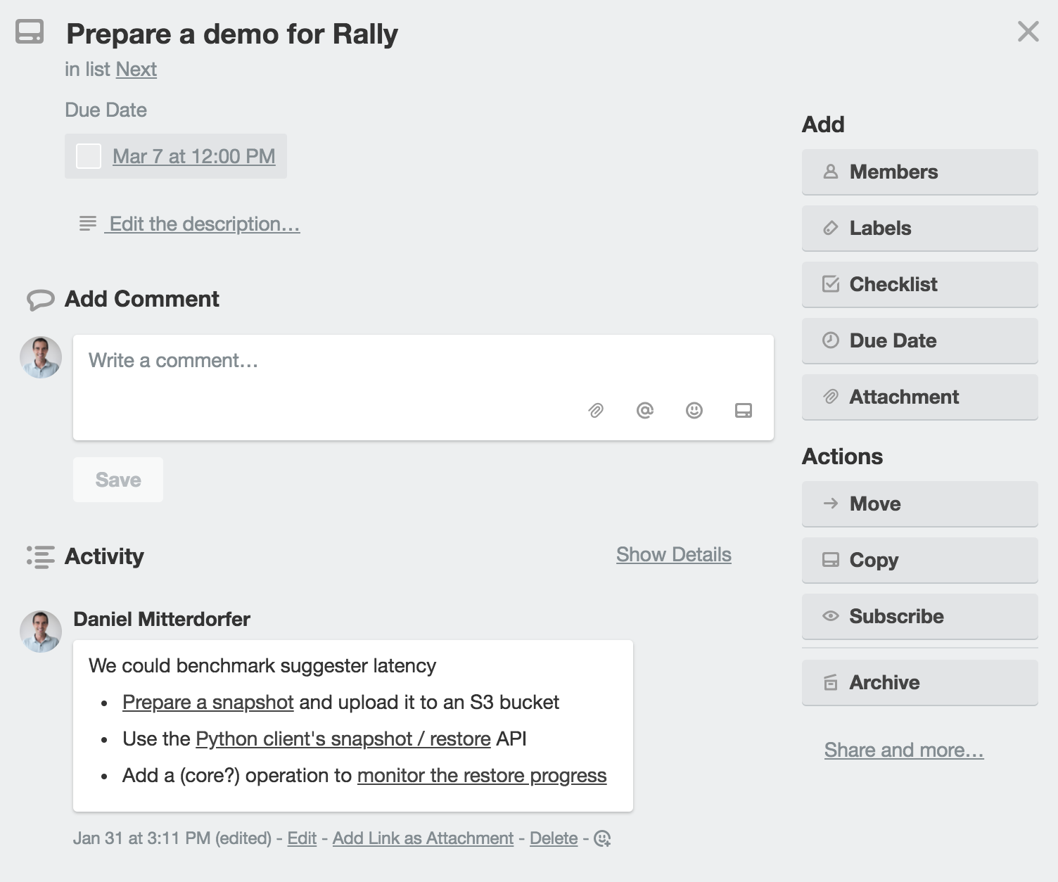Task Detail: Prepare a demo for Rally